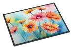 Gerbera Daisies in Watercolor Doormat Front Door Mat Indoor Outdoor Rugs for Entryway, Non Slip Washable Low Pile, 24H X 36W