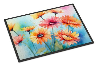 Gerbera Daisies in Watercolor Doormat Front Door Mat Indoor Outdoor Rugs for Entryway, Non Slip Washable Low Pile, 24H X 36W
