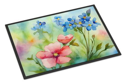 Alaska Forget-me-nots in Watercolor Doormat Front Door Mat Indoor Outdoor Rugs for Entryway, Non Slip Washable Low Pile, 24H X 36W