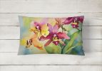 Flowers in Watercolor Throw Pillow Throw Pillow for Indoor Couch Bed Outdoor Patio Washable, Orchids 1591,12Hx16W