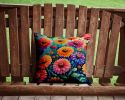 Colorful Zinnias Throw Pillow Machine Washable, Indoor Outdoor Decorative Pillow for Couch, Bed or Patio, 14Hx14W