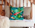 Koi Fish Throw Pillow Machine Washable, Indoor Outdoor Decorative Pillow for Couch, Bed or Patio, 14Hx14W