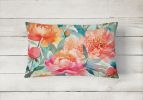 Flowers in Watercolor Throw Pillow Throw Pillow for Indoor Couch Bed Outdoor Patio Washable, Peonies 1596,12Hx16W