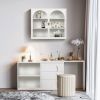 27.56"Glass Doors Modern Two-door Wall Cabinet with Featuring Three-tier Storage for Entryway Living Room Bathroom Dining Room