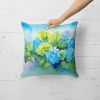 Hydrangeas in Watercolor Throw Pillow Machine Washable, Indoor Outdoor Decorative Pillow for Couch, Bed or Patio, 18Hx18W